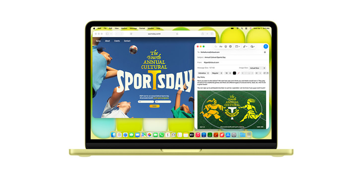 Demonstração de apps como Microsoft PowerPoint, Mensagens e Pages no MacBook Pro 14".