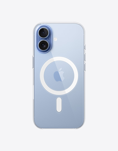 iPhone 17, eksterior belakang, casing Transparan dengan MagSafe, sistem kamera Fusion di sudut kiri atas