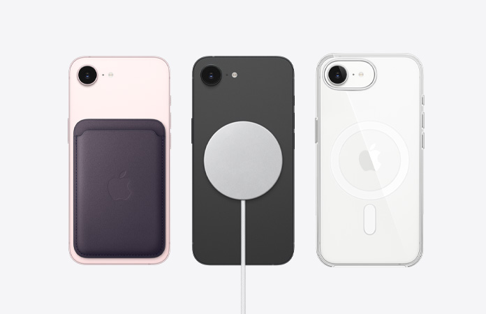 iPhone 17e, parte trasera, accesorios MagSafe acoplados